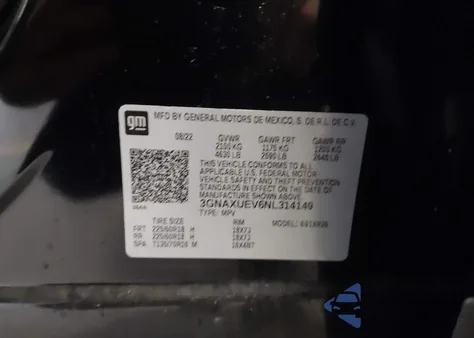 2022 Chevrolet Equinox Awd Lt from USA, damaged, VIN 3GNAXUEV6NL314149